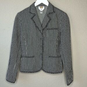 Talbots Black and White Striped Jean Jacket Blazer Size 8